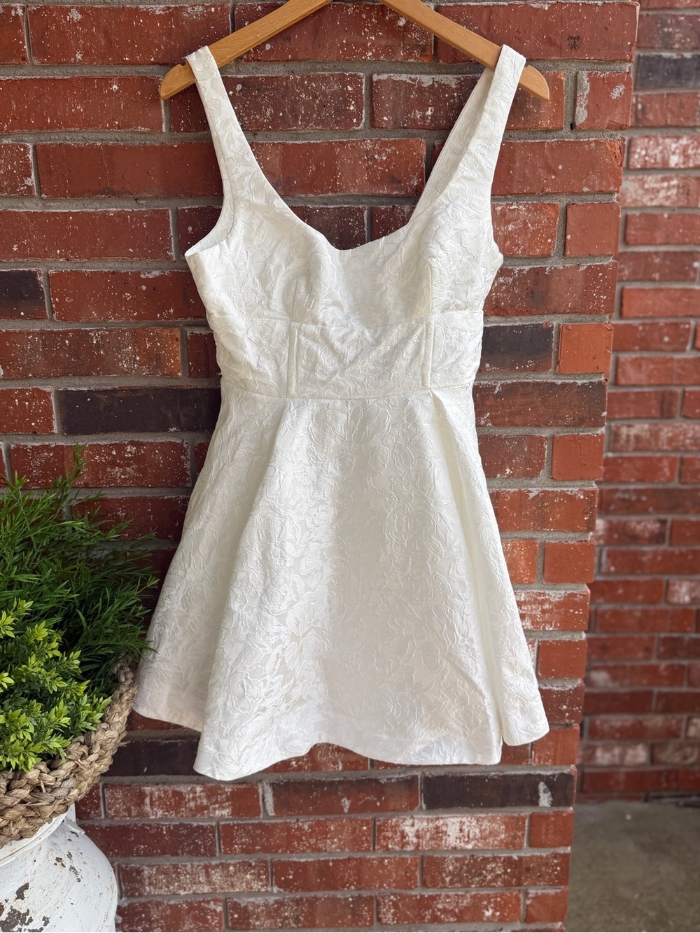 Showpo Brand White Textured A-Line Mini Dress with Tooling. NWT
